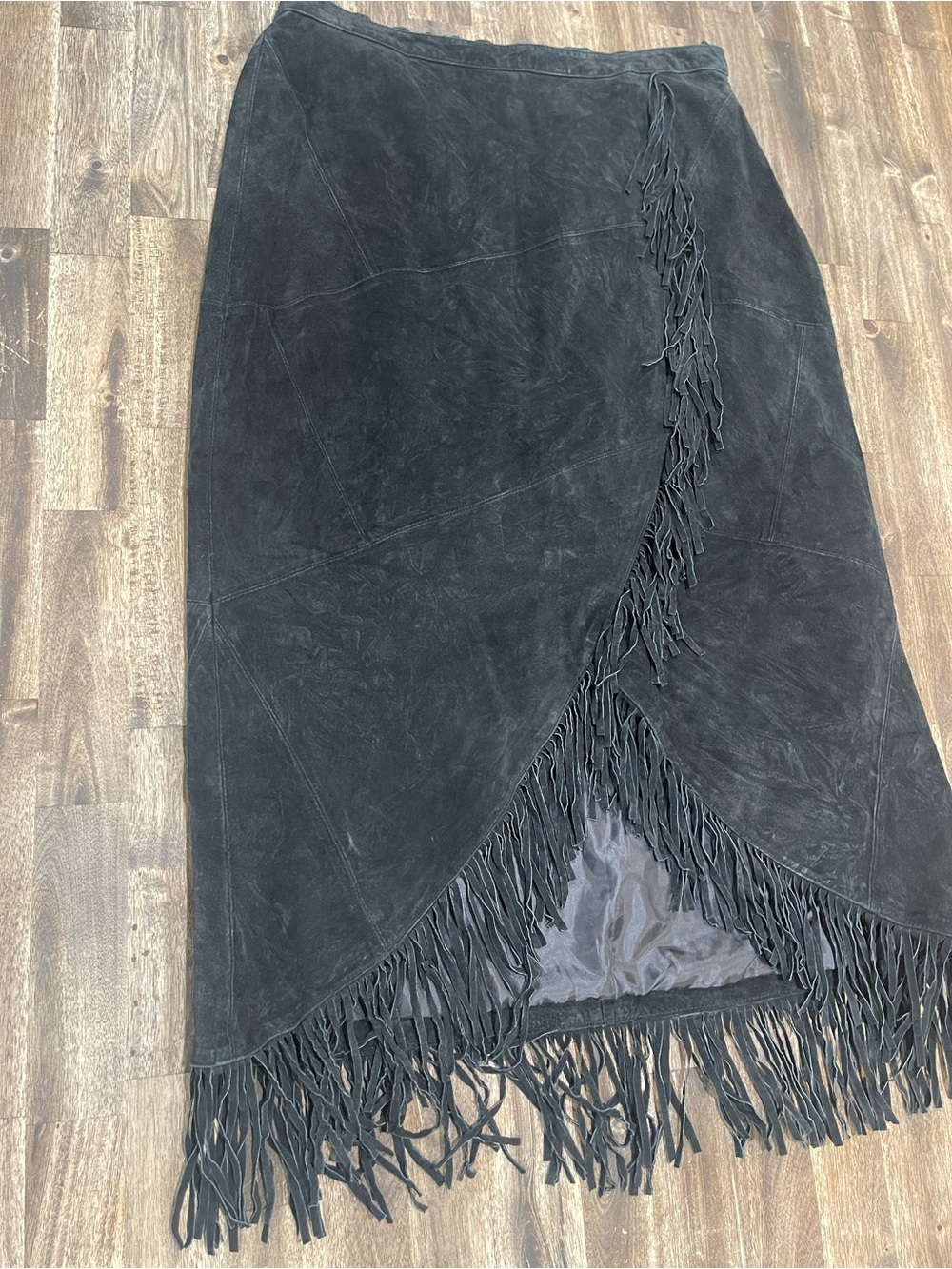 Vintage Denim & Co Black Suede Leather Fringe Maxi Skirt Boho Western Size Large - Picture 7 of 7